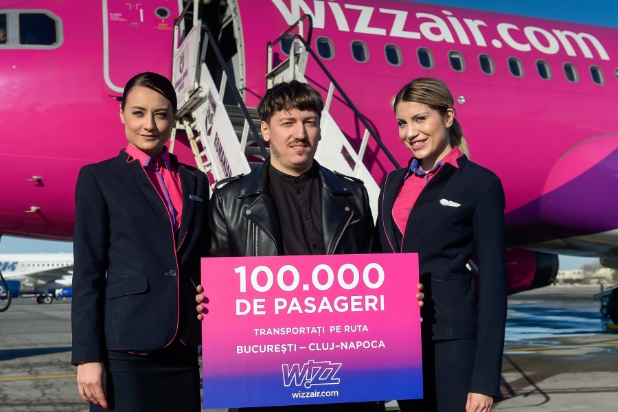 Wizz Air a transportat 100.000 de pasageri pe ruta interna Bucuresti-Cluj-Napoca in sapte luni de la lansare